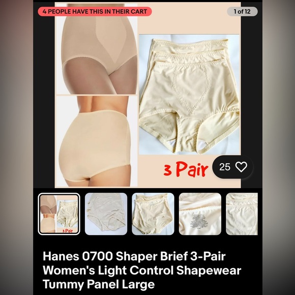 Hanes 0700 Shaper Brief 3-Pair Women's Light Control Shapewear Tummy Panel Large - Picture 3 of 6